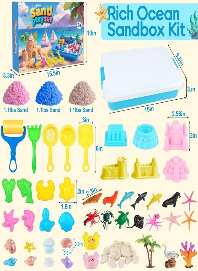 Mikiwon Ocean Sensory Bin, Sandbox Play Sand Art Kit with 3.3lbs Play Sand, Sea Animal Toys Molds, Sensory Play for Girls Boys Age 3 4 5 6 7 8, Beach Toys for Kids Xmas Birthday Gifts - Image 2